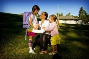 Parent with child ready for school